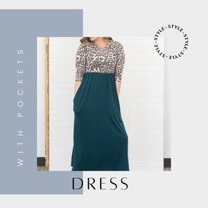 Maxi Dress in Animal Print and Hunter Green - Size Large